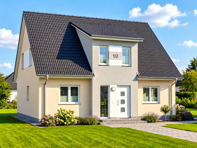 Massivhaus Hohe Düne von TIMOWA Massivhäuser, Satteldach-Klassiker Außenansicht 1