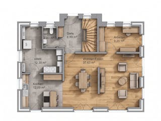 Massivhaus Friesengiebel 164 von AMR-Wohnbau Schlüsselfertig ab 347000€, Satteldach-Klassiker Grundriss 1