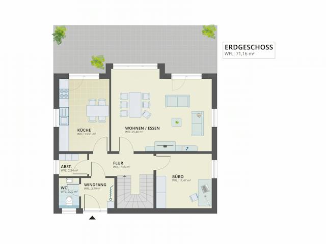 Massivhaus Einfamilienhaus Classic Piccolo von Domo 1999 Immobilien Schlüsselfertig ab 319000€, Grundriss 1