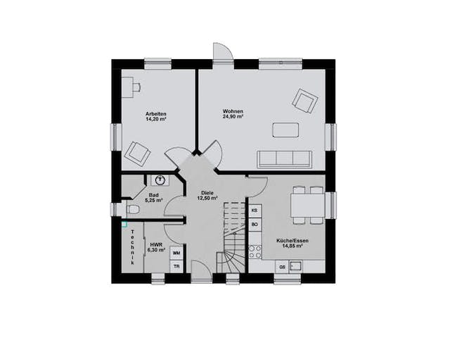 Massivhaus Familienhaus 176 von HausCompagnie Schlüsselfertig ab 223000€, Satteldach-Klassiker Grundriss 1