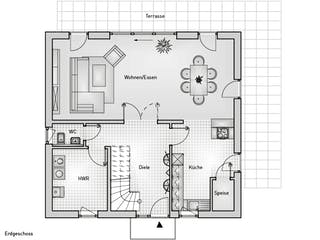 Massivhaus Family 10.203 von hebelHAUS Schlüsselfertig ab 290000€, Satteldach-Klassiker Grundriss 1
