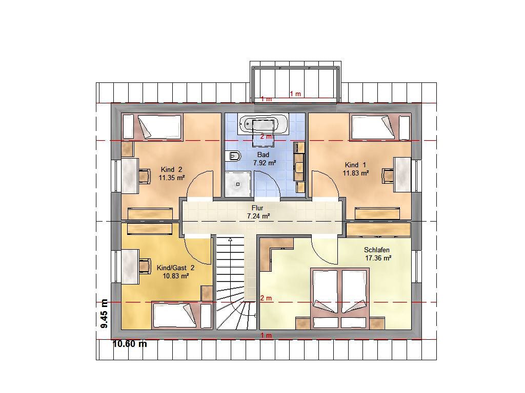 Massivhaus Family 135 WG von EUROMAC 2 S.A.S. Bausatzhaus ab 35454€, Satteldach-Klassiker Grundriss 1