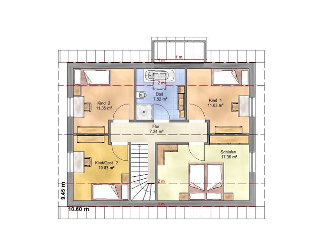 Massivhaus Family 135 WG von EUROMAC 2 S.A.S. Bausatzhaus ab 35454€, Satteldach-Klassiker Grundriss 1