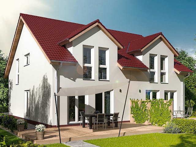 Massivhaus Family 30.3 von hebelHAUS Schlüsselfertig ab 240000€, Satteldach-Klassiker Außenansicht 1