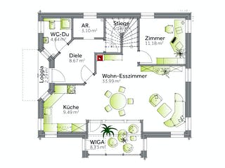 Fertighaus Family IV von Vario-Haus - Österreich Schlüsselfertig ab 300644€, Satteldach-Klassiker Grundriss 1
