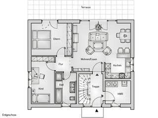 Massivhaus Family 10.124 von hebelHAUS Schlüsselfertig ab 325000€, Satteldach-Klassiker Grundriss 1