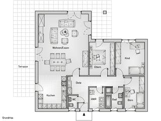 Massivhaus Family 40.12 von hebelHAUS Schlüsselfertig ab 300000€, Bungalow Grundriss 1