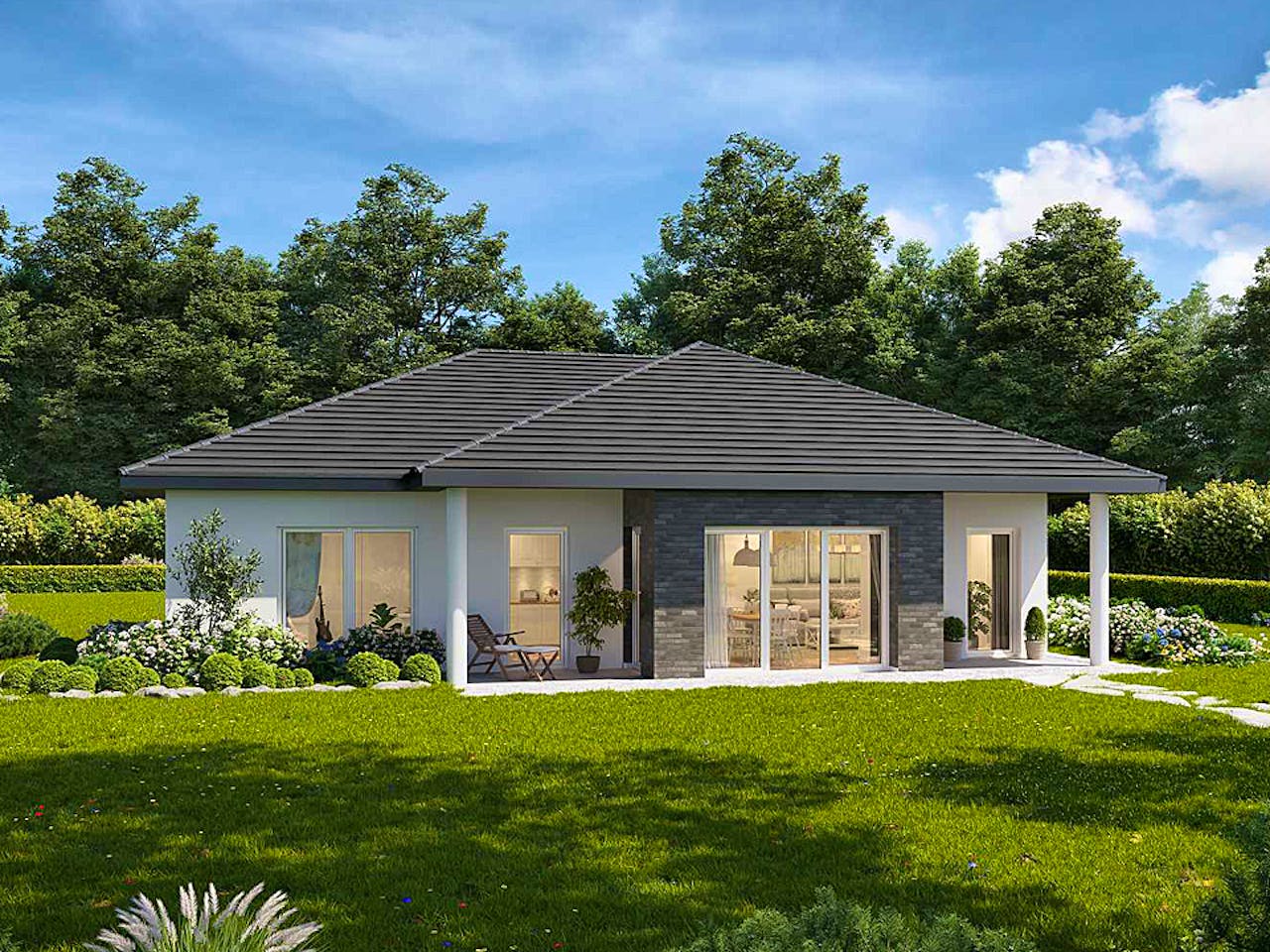 Massivhaus Chalet 122 edition von FAVORIT Massivhaus Schlüsselfertig ab 343360€, Bungalow Außenansicht 1