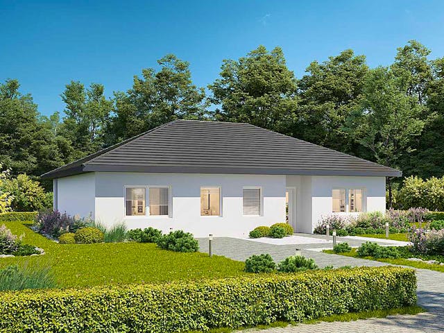 Massivhaus Chalet 122 edition von FAVORIT Massivhaus Schlüsselfertig ab 343360€, Bungalow Außenansicht 2