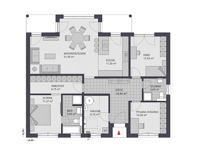 Massivhaus Chalet 122 edition von FAVORIT Massivhaus Schlüsselfertig ab 343360€, Bungalow Grundriss 1 Massivhaus Chalet 122 edition von FAVORIT Massivhaus Schlüsselfertig ab 343360€, Bungalow Grundriss 1