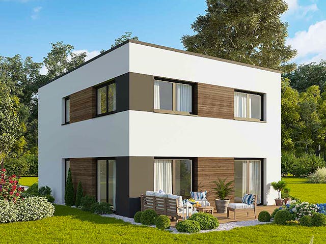 Massivhaus Concept Design 122 edition - Flachdach von FAVORIT Massivhaus Schlüsselfertig ab 304590€, Cubushaus Außenansicht 2