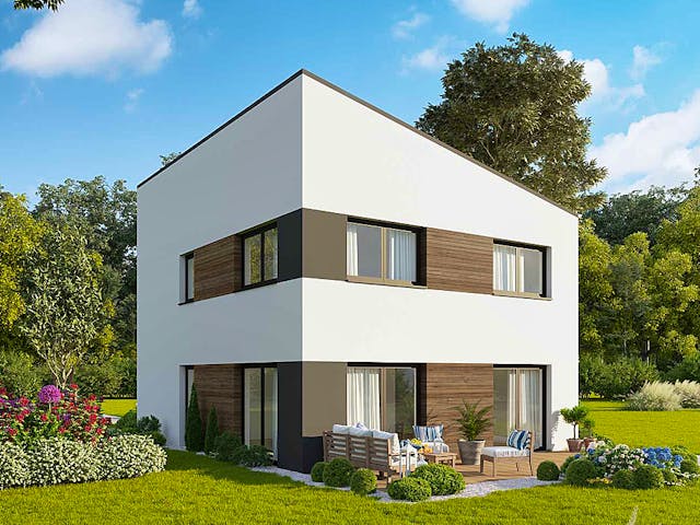 Massivhaus Concept Design 122 edition - Pultdach von FAVORIT Massivhaus Schlüsselfertig ab 304590€, Außenansicht 1
