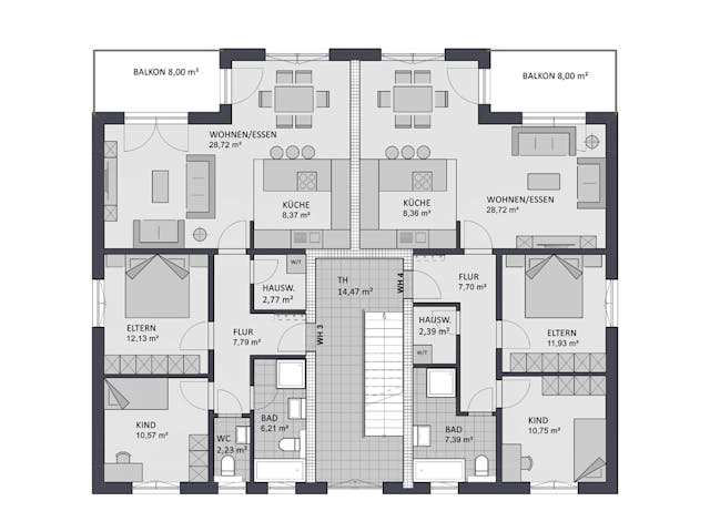 Massivhaus Format 6-484 von Favorit Massivhaus - Mehrfamilienhäuser Schlüsselfertig ab 1148720€, Grundriss 2