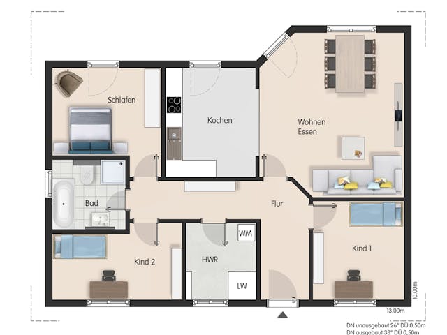 Massivhaus Bungalow Bayreuth von Febro Massivhaus Schlüsselfertig ab 204000€, Bungalow Grundriss 1 Massivhaus Bungalow Bayreuth von Febro Massivhaus Schlüsselfertig ab 204000€, Bungalow Grundriss 1