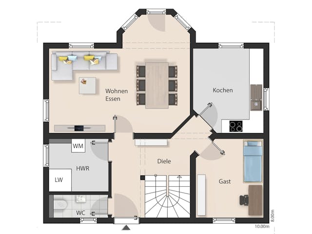 Massivhaus Einfamilienhaus Marburg von Febro Massivhaus Schlüsselfertig ab 276800€, Satteldach-Klassiker Grundriss 1