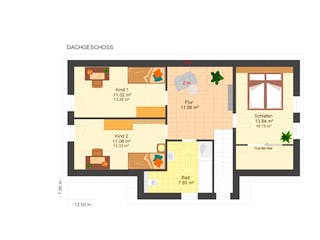 Fertighaus Felice 133 von Klaus Kowalski Immobilien Schlüsselfertig ab 178806€, Satteldach-Klassiker Grundriss 1