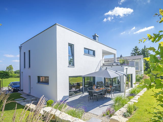 Fertighaus Bauhaus 190 von FischerHaus Schlüsselfertig ab 456000€, Cubushaus Außenansicht 1