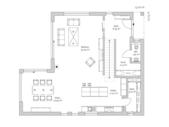 Fertighaus Bauhaus 190 von FischerHaus Schlüsselfertig ab 601920€, Cubushaus Grundriss 1