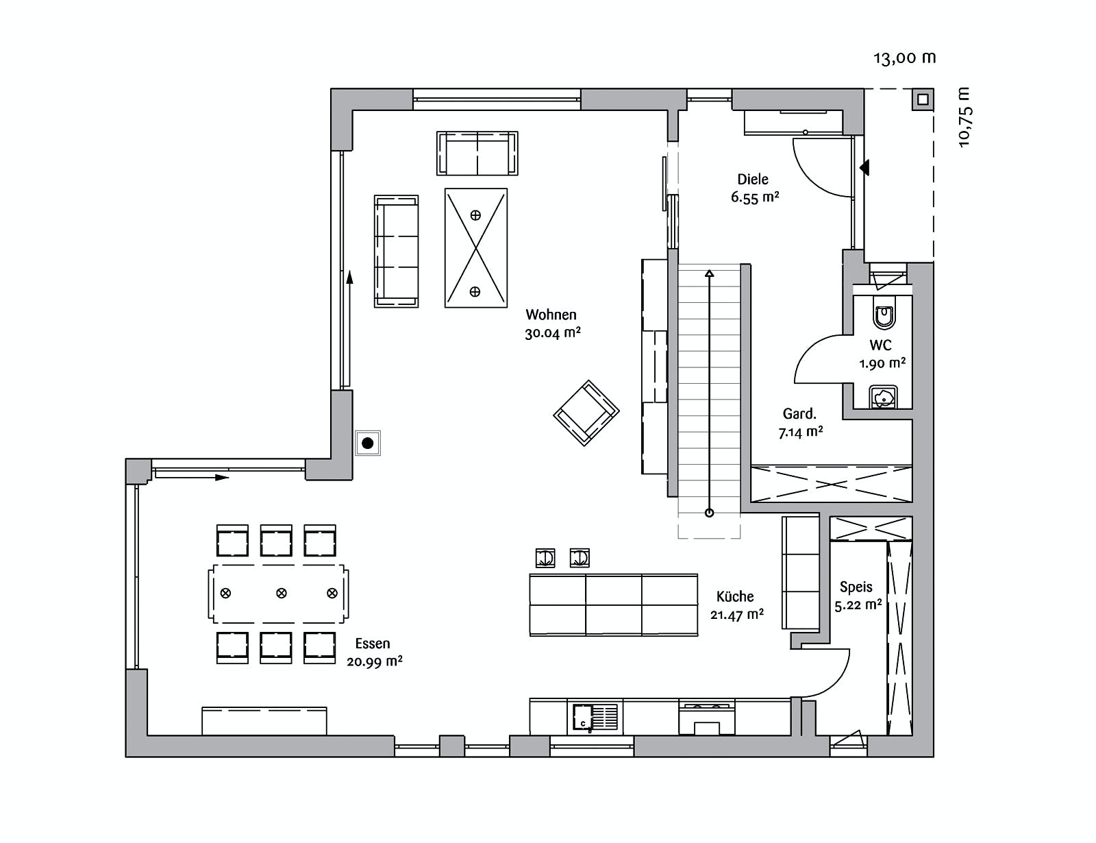 Fertighaus Bauhaus 190 von FischerHaus Schlüsselfertig ab 456000€, Cubushaus Grundriss 1