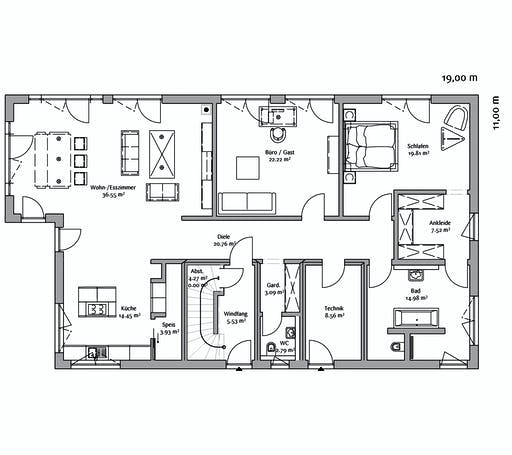 Fertighaus Bauhaus 333 von FischerHaus Schlüsselfertig ab 732600€, Cubushaus Grundriss 1