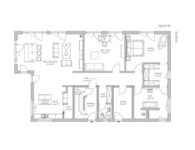 Grundriss Zweifamilienhaus: Wohnung im Erdgeschoss