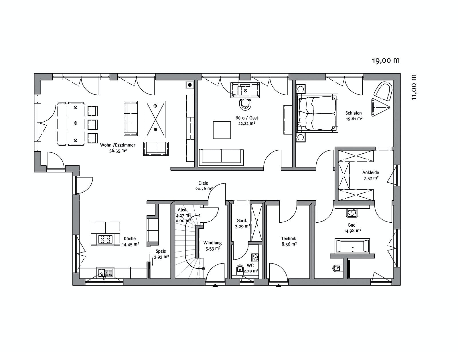 Fertighaus Bauhaus 333 von FischerHaus Schlüsselfertig ab 732600€, Cubushaus Grundriss 1
