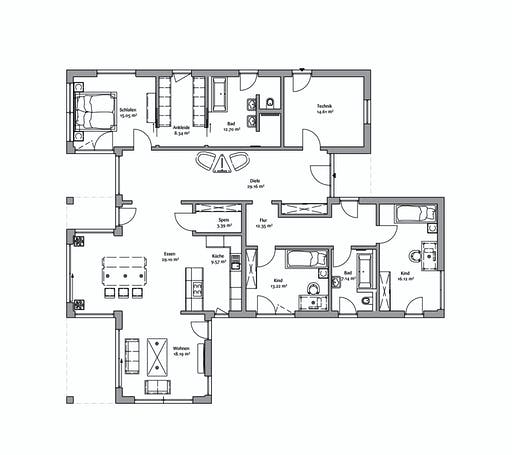 Fertighaus Bungalow 200 von FischerHaus Schlüsselfertig ab 502440€, Bungalow Grundriss 1