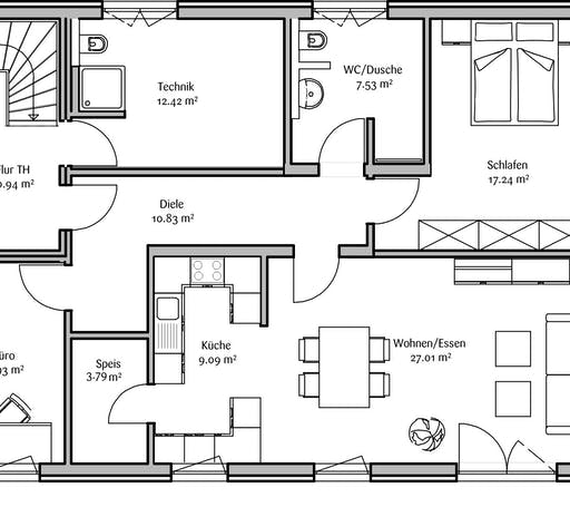Fertighaus Klassisch 212 von FischerHaus Schlüsselfertig ab 466400€, Satteldach-Klassiker Grundriss 1