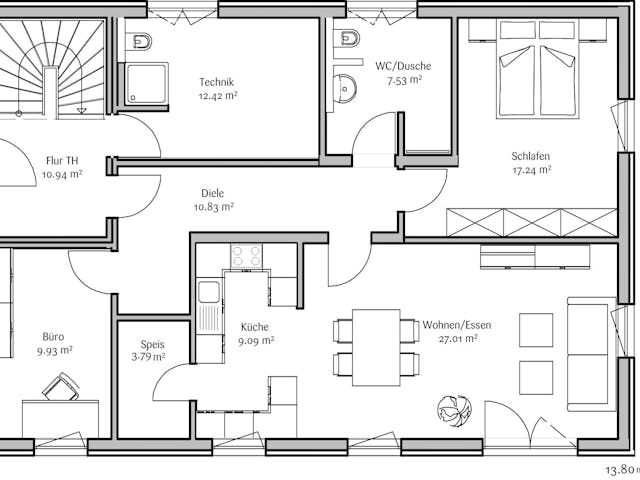 Fertighaus Klassisch 212 von FischerHaus Schlüsselfertig ab 615648€, Satteldach-Klassiker Grundriss 1