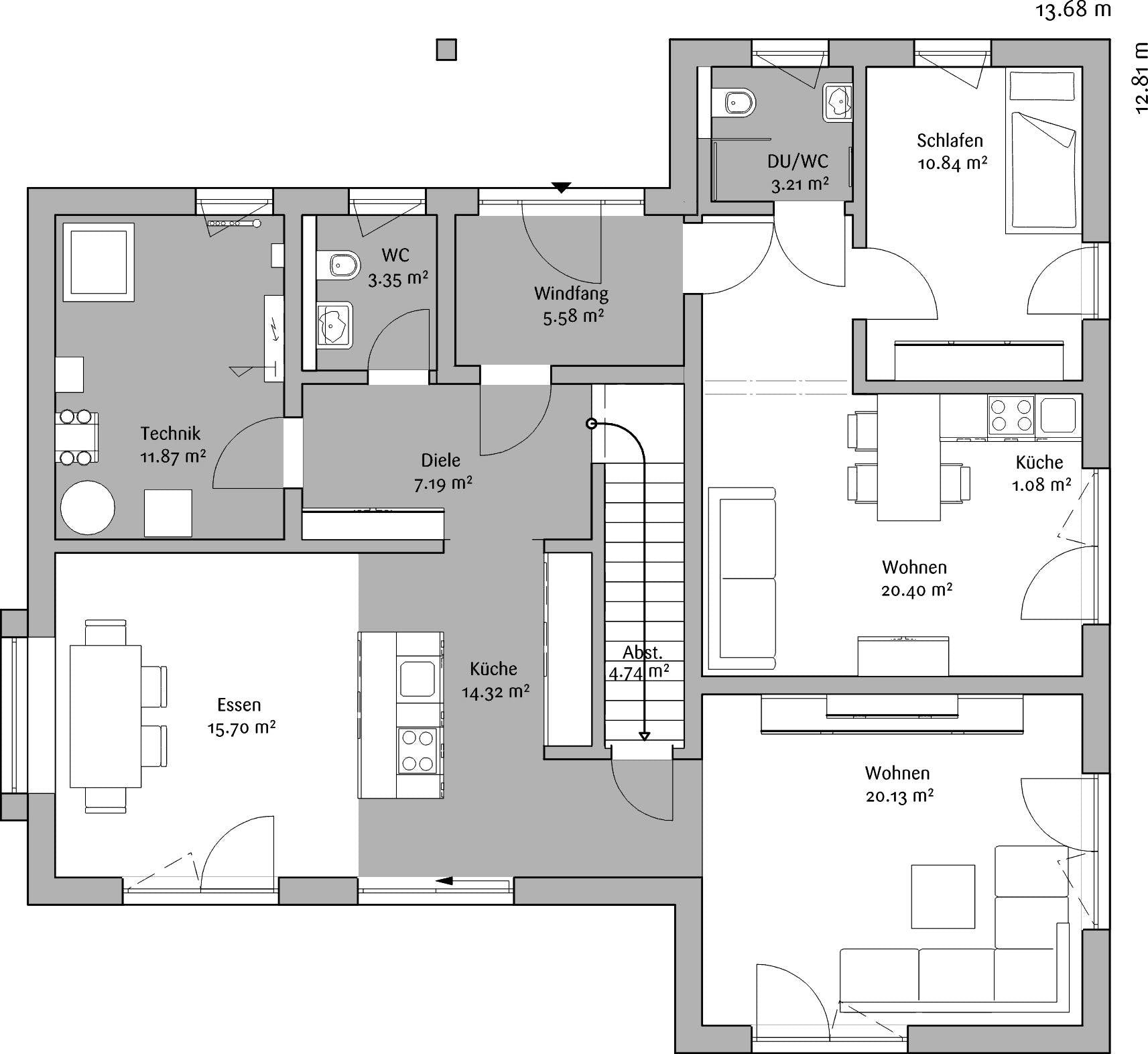 Fertighaus Musterhaus CubeX von FischerHaus Schlüsselfertig ab 514142€, Cubushaus Grundriss 1