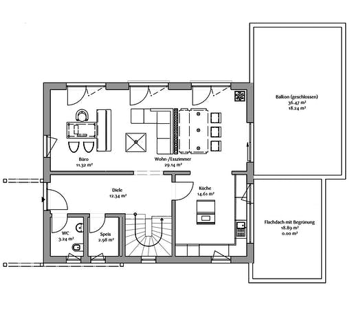 Fertighaus Musterhaus Seegarten von FischerHaus Schlüsselfertig ab 329351€, Satteldach-Klassiker Grundriss 1