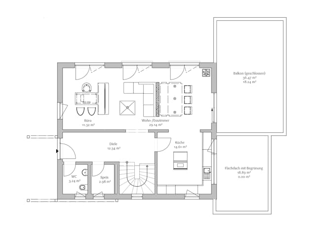 Fertighaus Musterhaus Seegarten von FischerHaus Schlüsselfertig ab 435784€, Satteldach-Klassiker Grundriss 1 Fertighaus Musterhaus Seegarten von FischerHaus Schlüsselfertig ab 435784€, Satteldach-Klassiker Grundriss 1