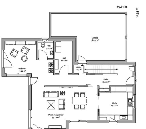 Fertighaus Modern 178 von FischerHaus Schlüsselfertig ab 391600€, Satteldach-Klassiker Grundriss 1