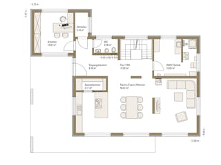 Fertighaus MH Günzburg von Fertighaus WEISS Schlüsselfertig ab 535096€, Satteldach-Klassiker Grundriss 1