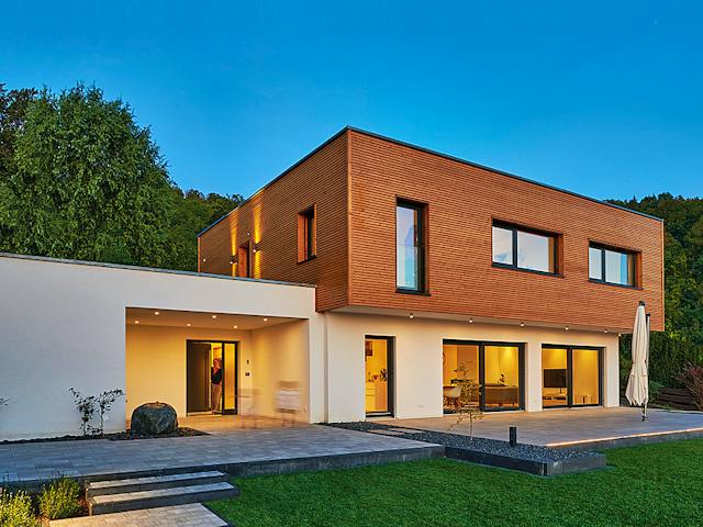 Fertighaus Haus Haberstumpf von Fertighaus WEISS Schlüsselfertig ab 615485€, Cubushaus Außenansicht 1