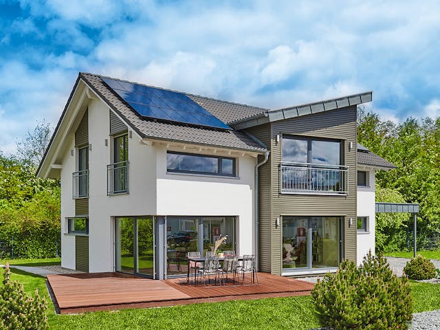 Fertighaus MH Erlangen von Fertighaus WEISS Schlüsselfertig ab 478098€, Satteldach-Klassiker Außenansicht 1