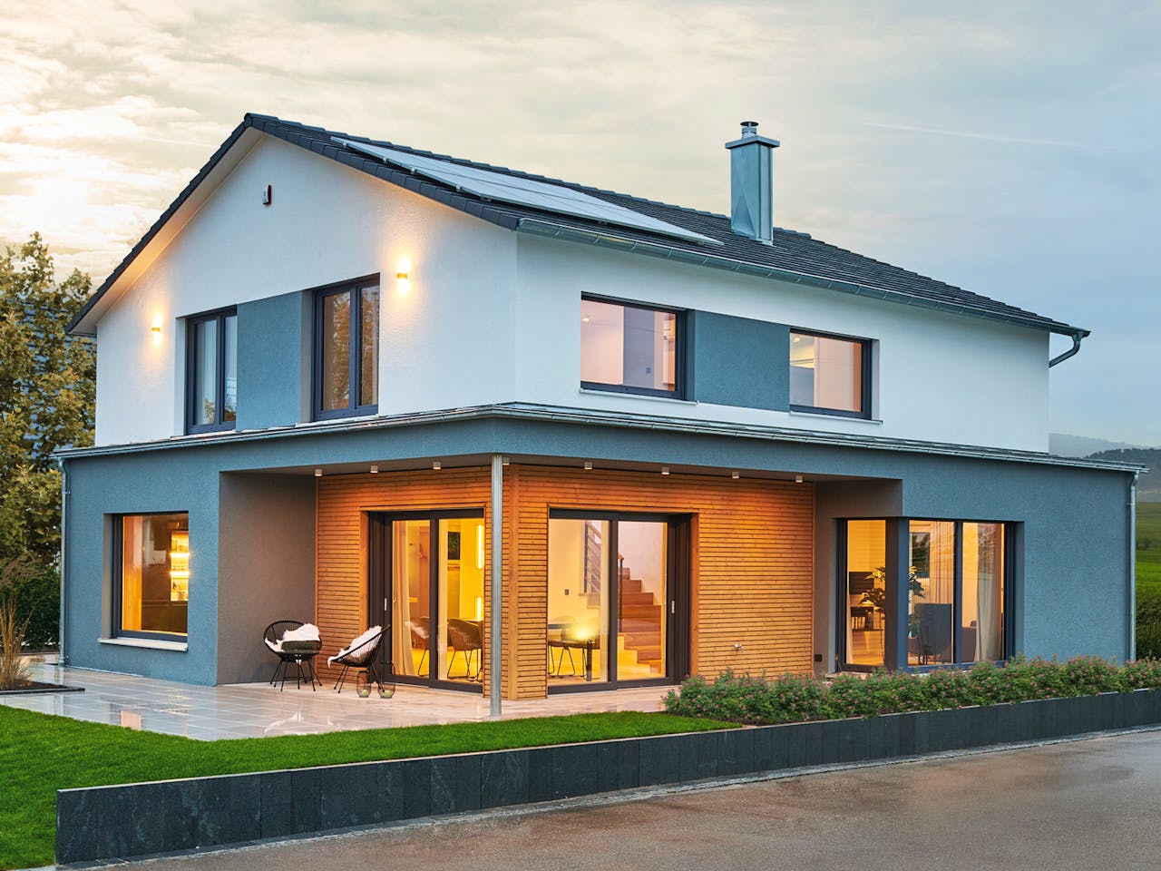 Fertighaus MH Fellbach - RELAX von WEISS Holzhaus Schlüsselfertig ab 516412€, Satteldach-Klassiker Außenansicht 1