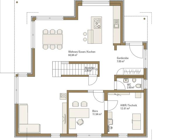 Fertighaus MH Fellbach - RELAX von Fertighaus WEISS Schlüsselfertig ab 548884€, Satteldach-Klassiker Grundriss 1