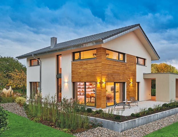 Fertighaus MH Balance Poing von Fertighaus WEISS Schlüsselfertig ab 425000€, Satteldach-Klassiker Außenansicht 1