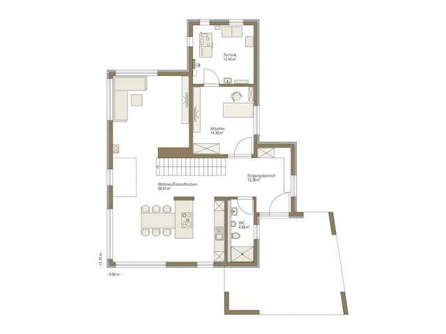 Fertighaus MH Poing - Balance von Fertighaus WEISS Schlüsselfertig ab 547801€, Satteldach-Klassiker Grundriss 1