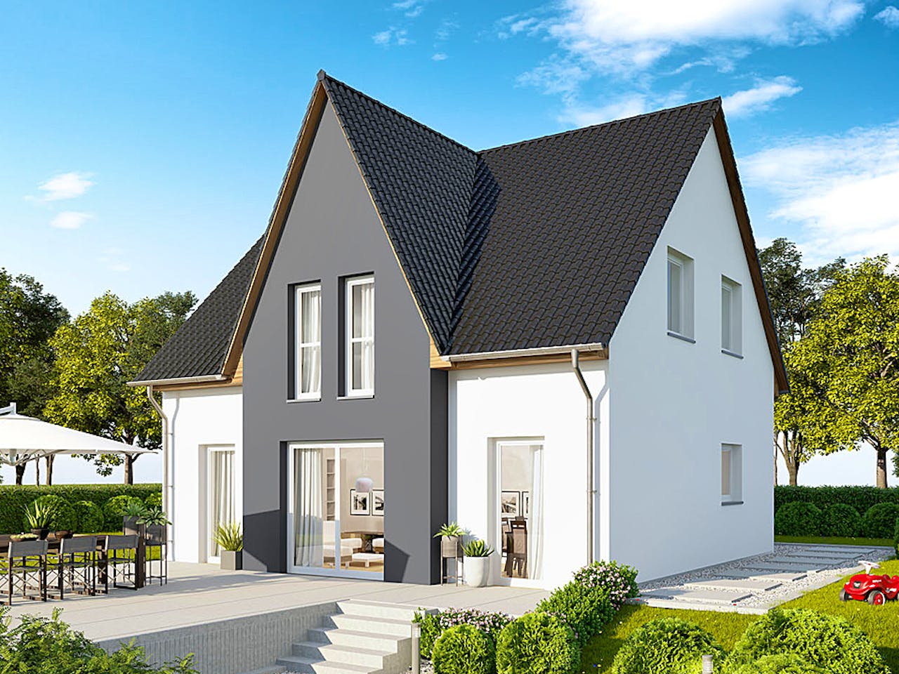 Massivhaus Stadthaus Kiel von FIBAV Massivhaus, Satteldach-Klassiker Außenansicht 1