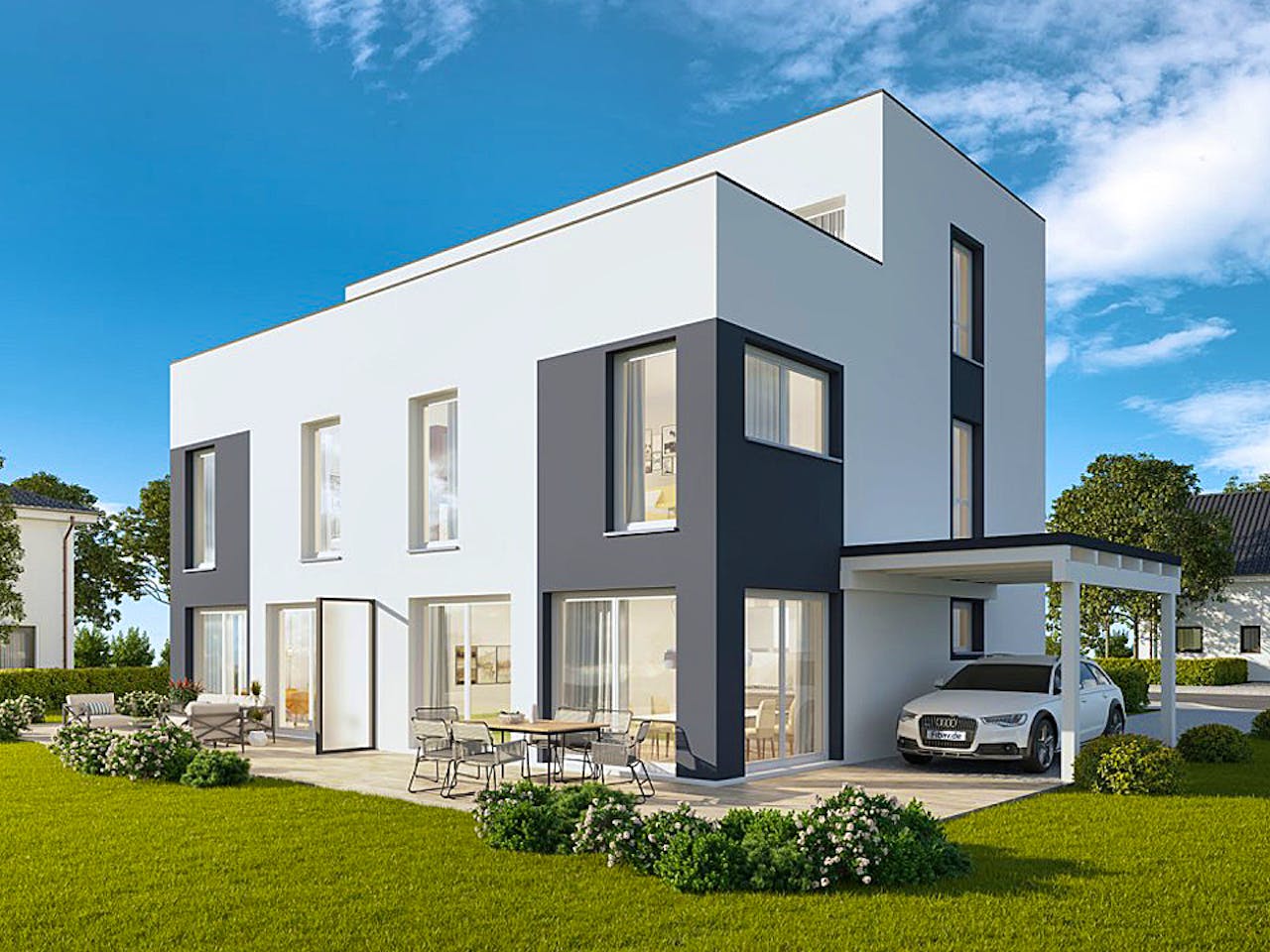 Massivhaus Doppelhaushälfte Meißen von FIBAV Massivhaus, Cubushaus Außenansicht 1