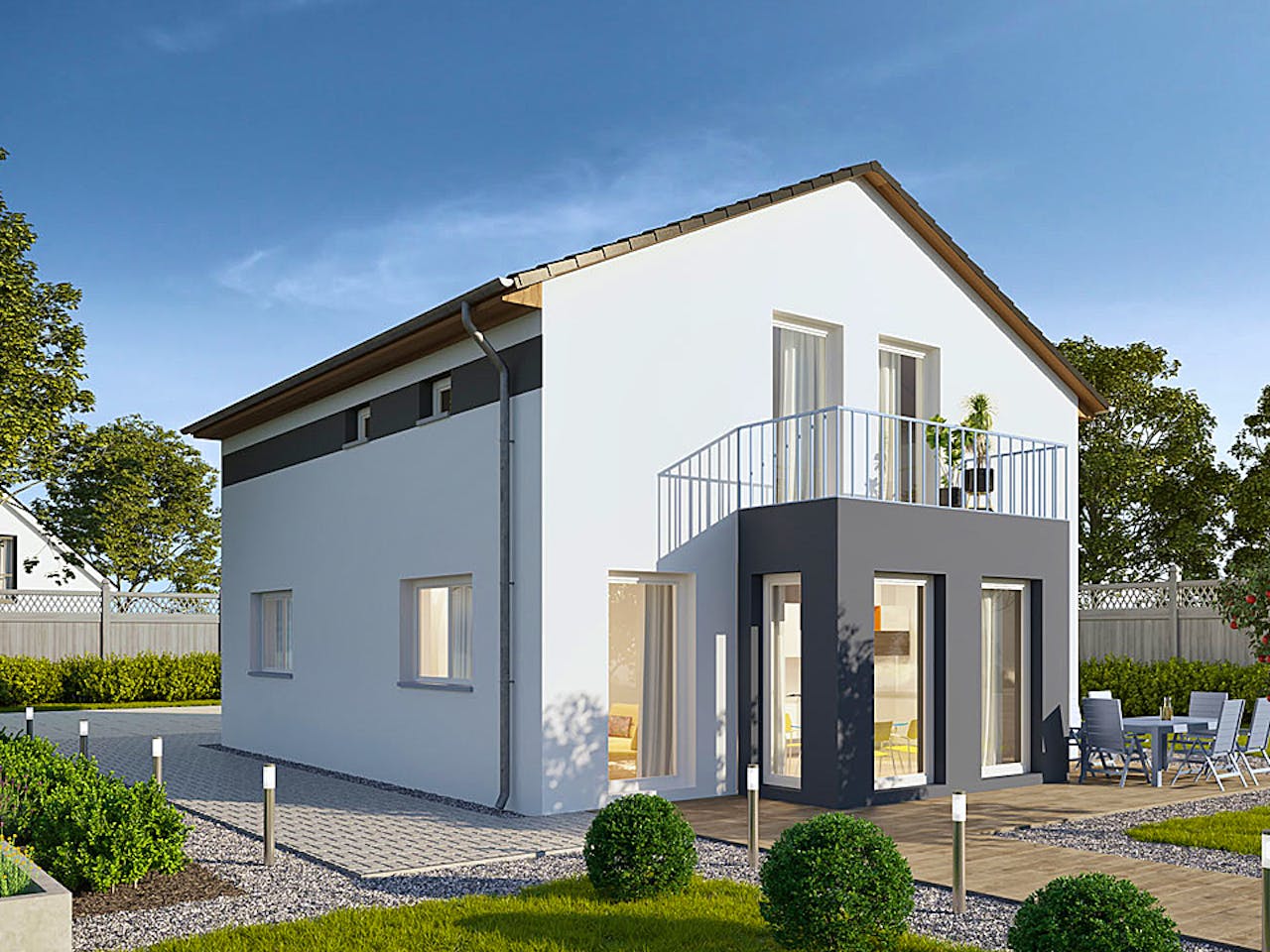 Massivhaus Stadthaus Werder von FIBAV Massivhaus, Satteldach-Klassiker Außenansicht 1