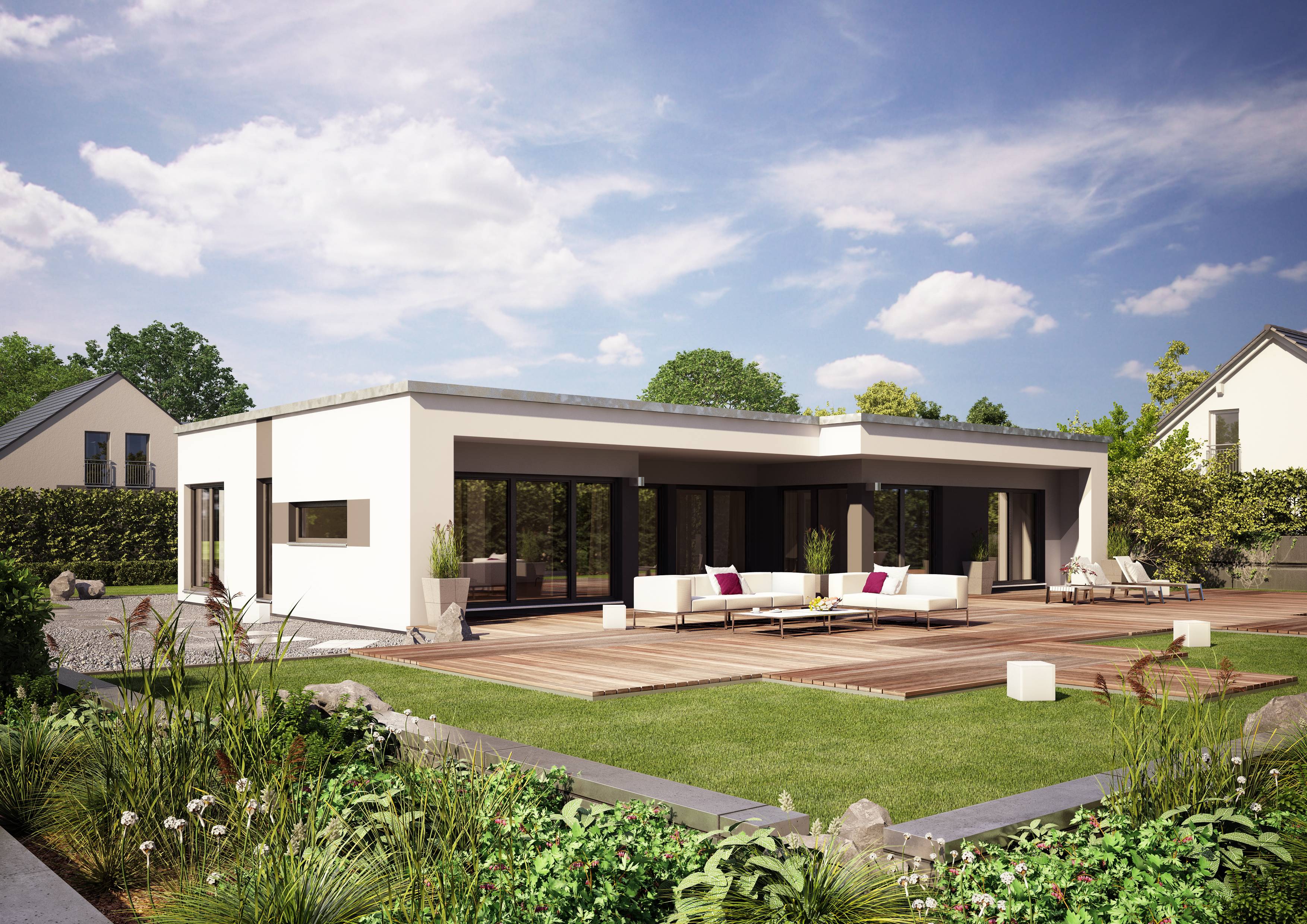 Fertighaus Finess 135 von Büdenbender Hausbau Schlüsselfertig ab 377953€, Bungalow Außenansicht 1