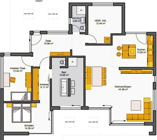 Fertighaus Finess 135 von Büdenbender Schlüsselfertig ab 377953€, Bungalow Grundriss 1