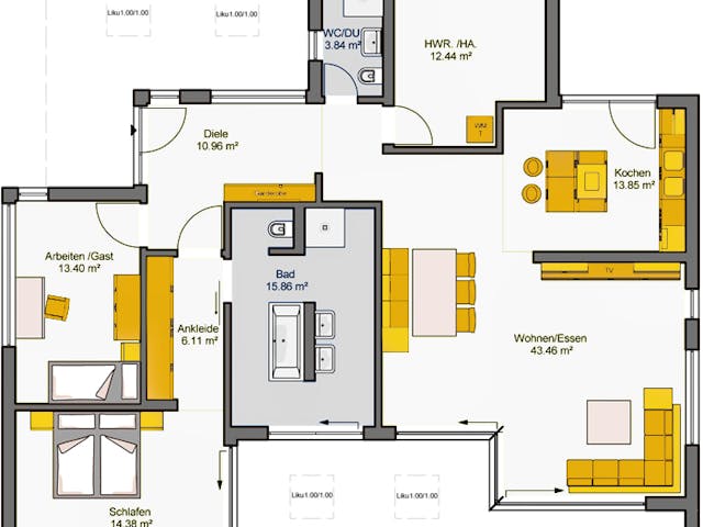 Fertighaus Finess 135 von Büdenbender Hausbau, Bungalow Grundriss 1 Fertighaus Finess 135 von Büdenbender Hausbau, Bungalow Grundriss 1