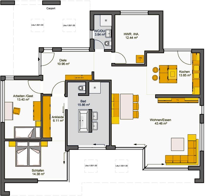 Fertighaus Finess 135 von Büdenbender Hausbau Schlüsselfertig ab 377953€, Bungalow Grundriss 1