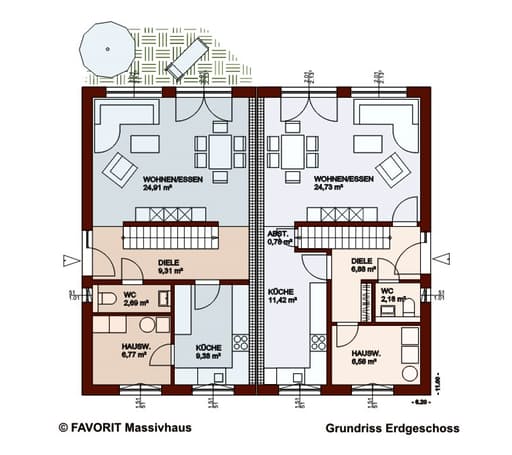 Massivhaus Finesse 104 von Favorit Massivhaus Schlüsselfertig ab 275220€, Pultdachhaus Grundriss 1