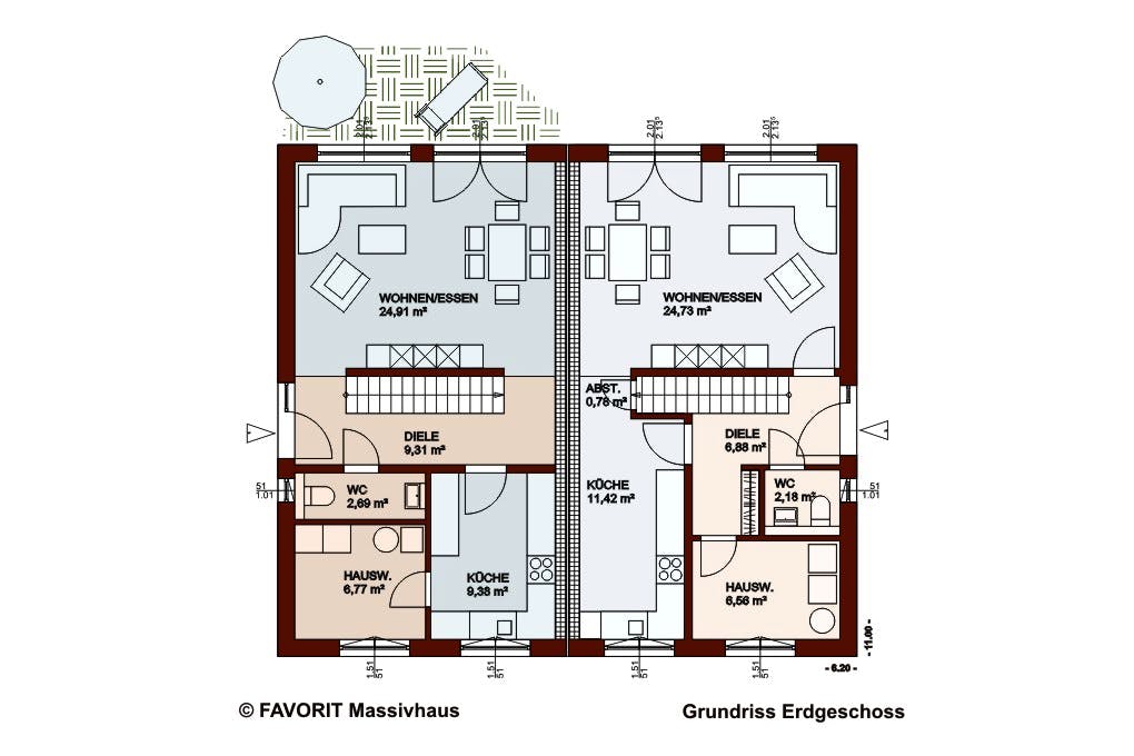 Massivhaus Finesse 104 von Favorit Massivhaus Schlüsselfertig ab 298440€, Pultdachhaus Grundriss 1