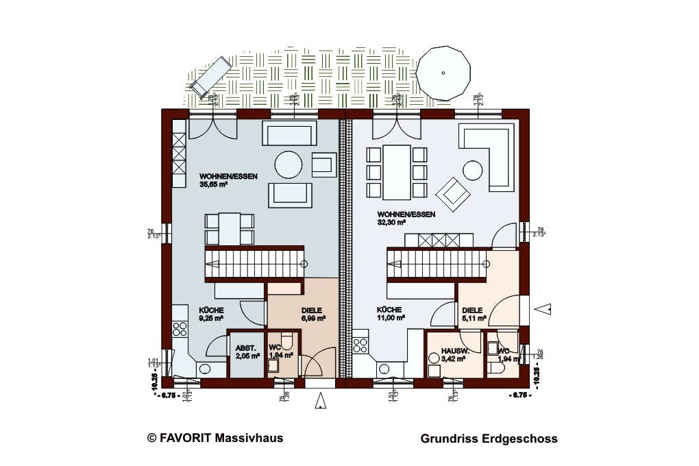 Massivhaus Finesse 107 von Favorit Massivhaus Schlüsselfertig ab 315710€, Satteldach-Klassiker Grundriss 1